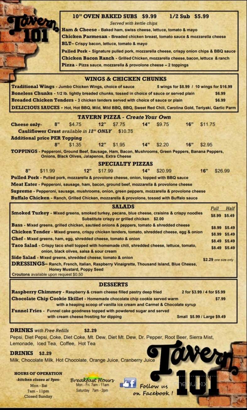 Tavern 101 - Ada, OH menu_pic