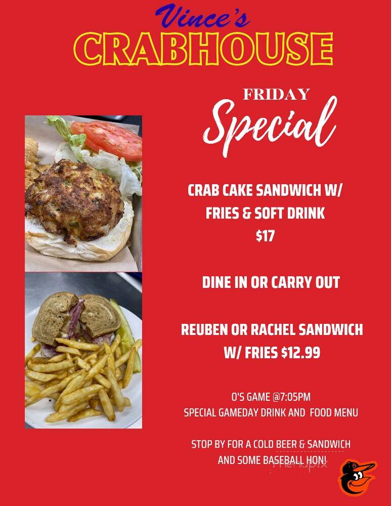 Vinces Crab House & Restaurant - Fallston, MD menu_pic