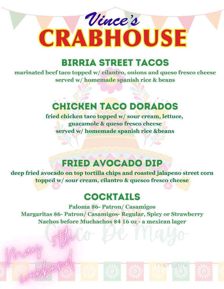 Vinces Crab House & Restaurant - Fallston, MD menu_pic