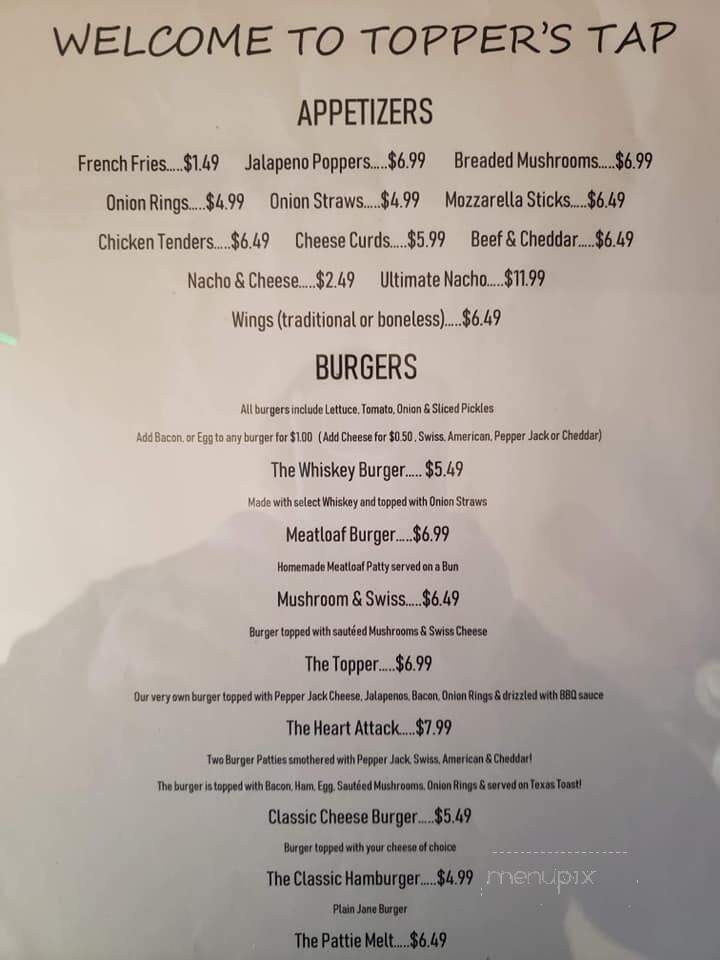 Topper's Tap - Beaver Dam, WI menu_pic