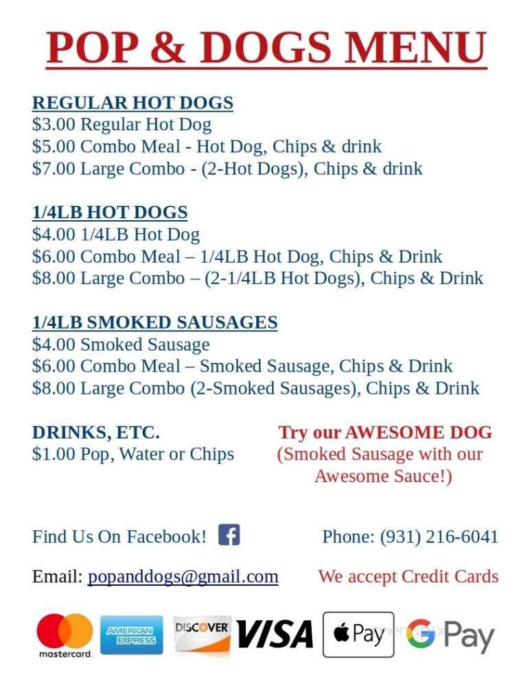 Pop & Dogs - Clarksville, TN menu_pic