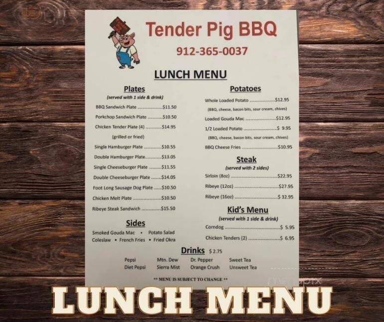 Tender Pig BBQ - Odum, GA menu_pic