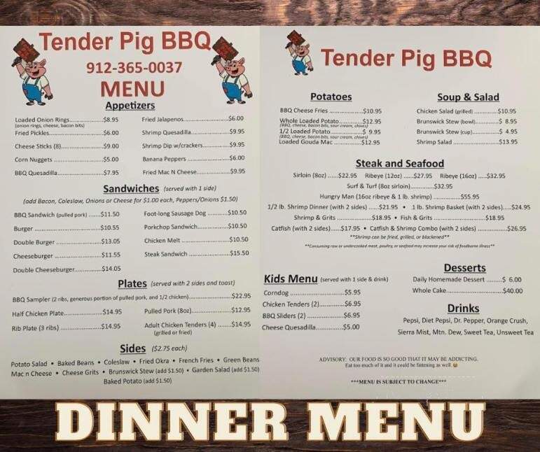 Tender Pig BBQ - Odum, GA menu_pic