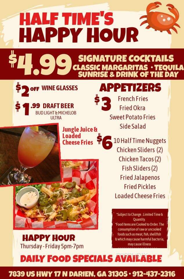 Half Time Sports Bar & Grill - Darien, GA menu_pic