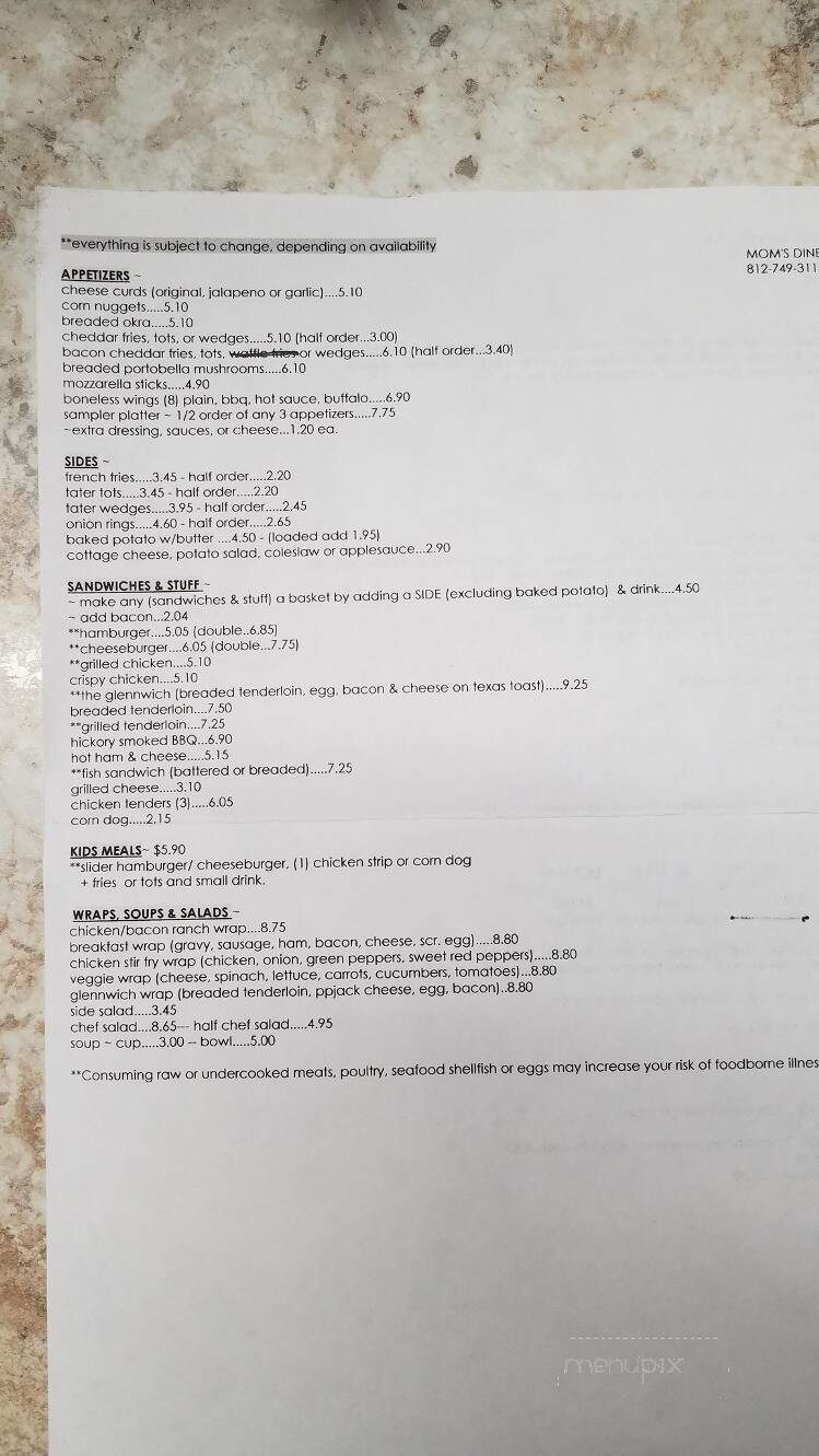 Mom's Diner - Oakland City, IN menu_pic