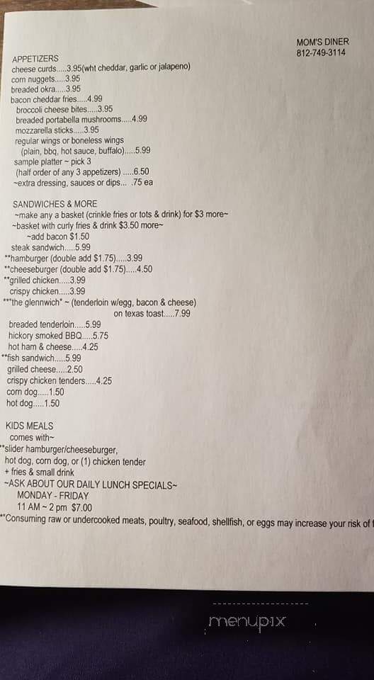 Mom's Diner - Oakland City, IN menu_pic
