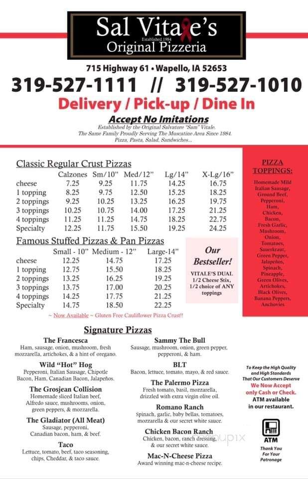 Sal Vitales - Wapello, IA menu_pic