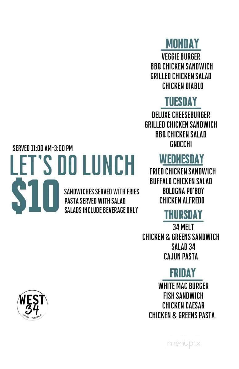 West 34 - Youngstown, OH menu_pic