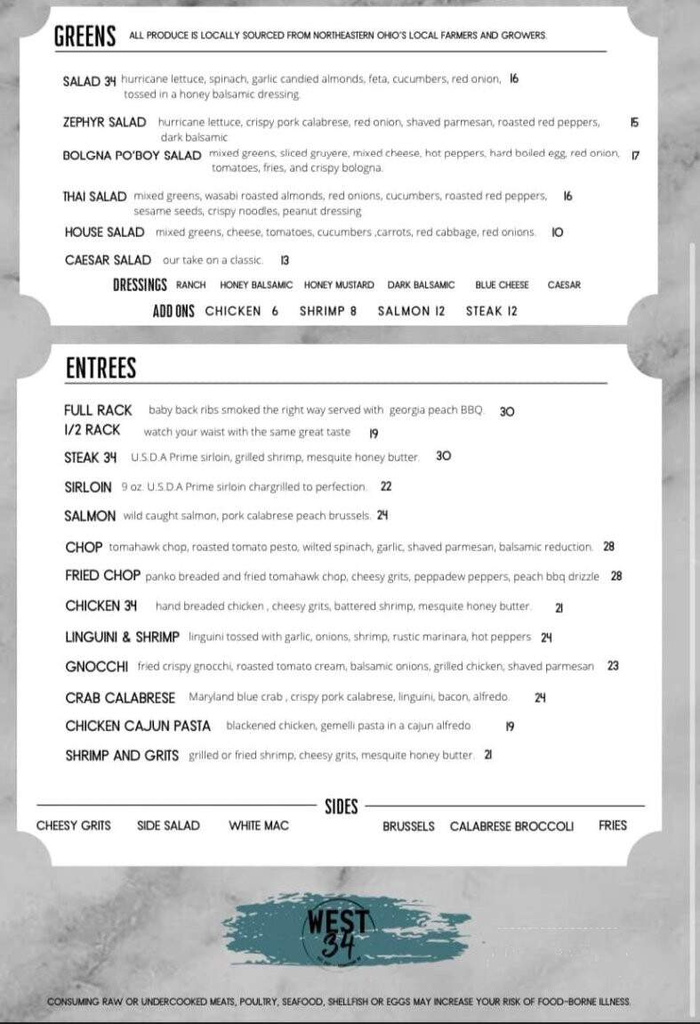 West 34 - Youngstown, OH menu_pic