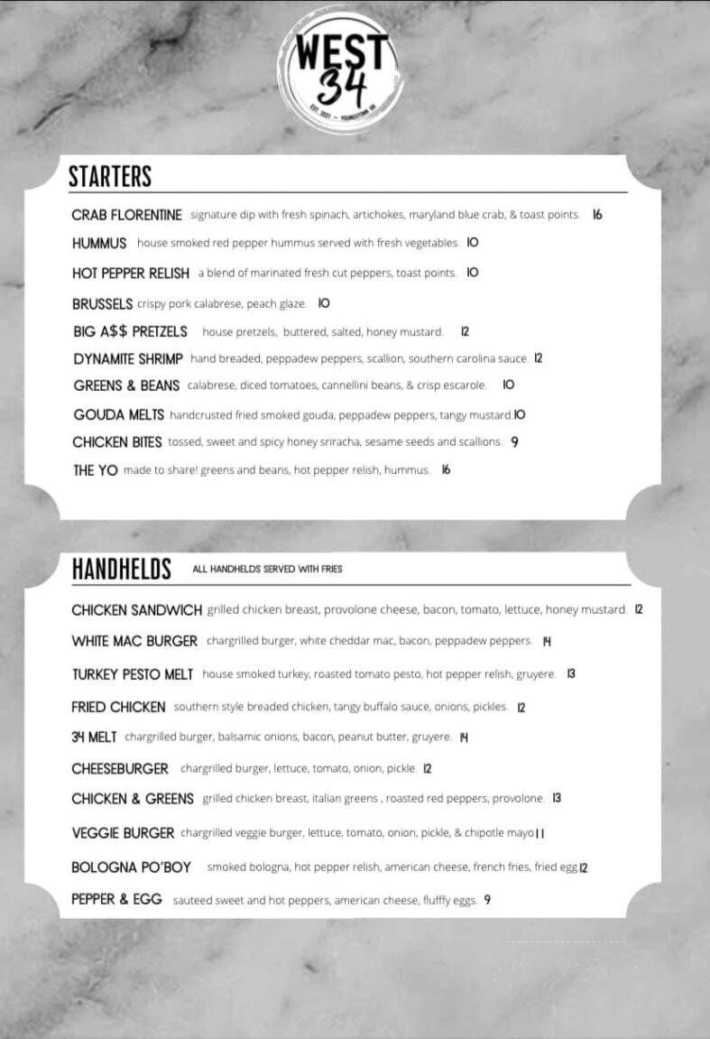 West 34 - Youngstown, OH menu_pic