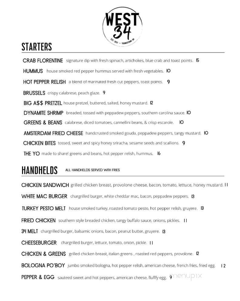 West 34 - Youngstown, OH menu_pic