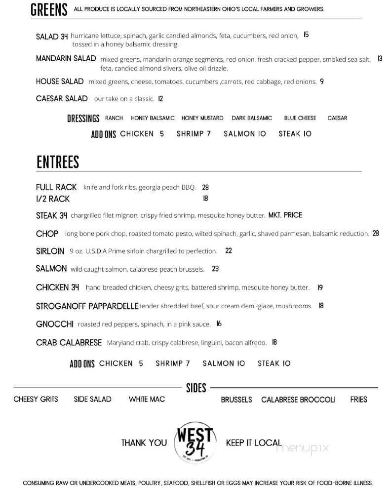 West 34 - Youngstown, OH menu_pic