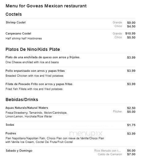 Goveas Mexican Retaurant Cocina Azteca - Corsicana, TX menu_pic