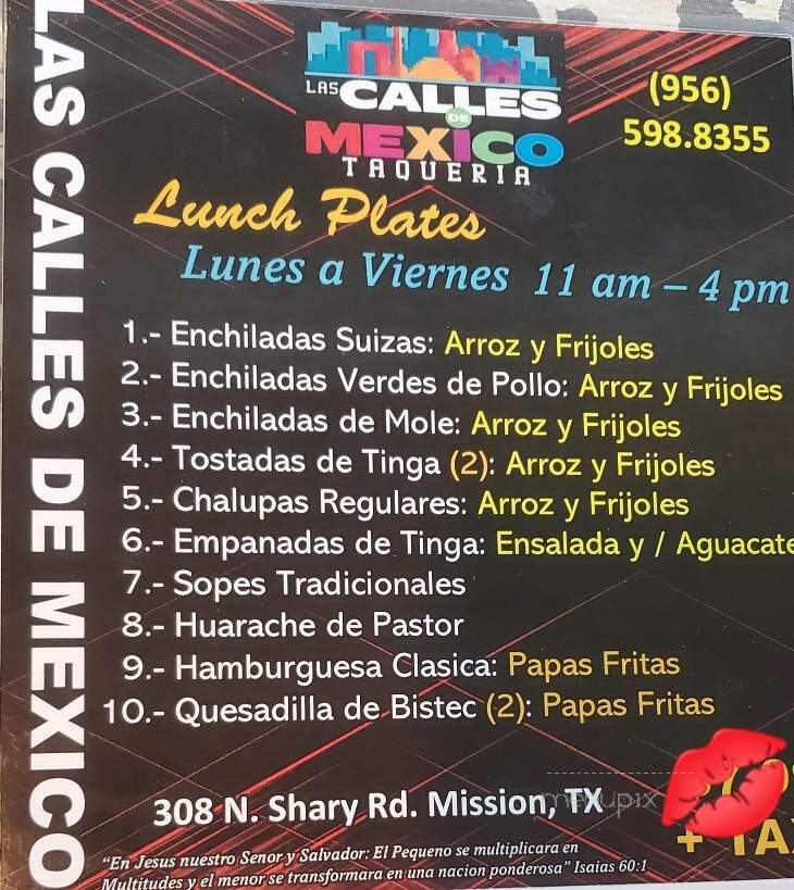 Las Calles De Mexico - Mission, TX menu_pic