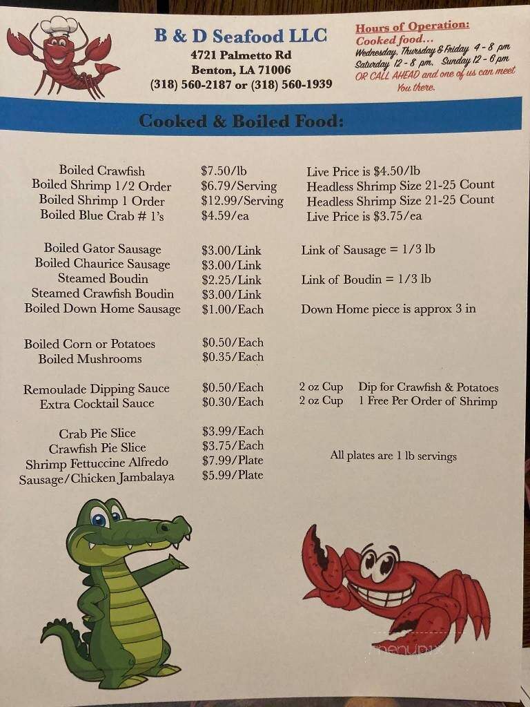 B & D Seafood - Benton, LA menu_pic