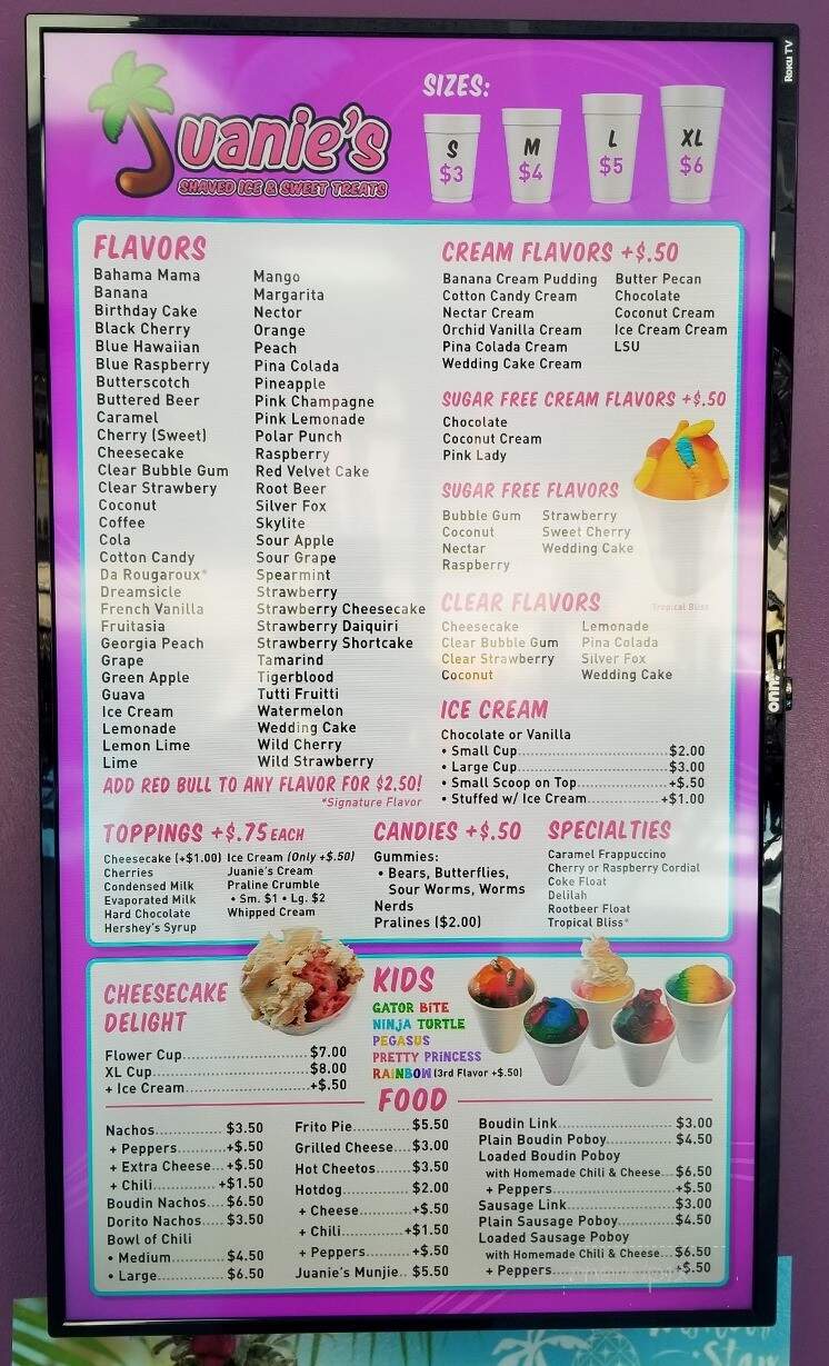 Juanie's Shaved Ice & Sweet Treats - Slidell, LA menu_pic