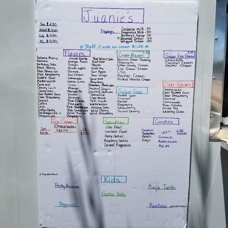 Juanie's Shaved Ice & Sweet Treats - Slidell, LA menu_pic