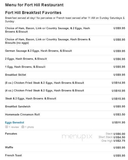 Fort Hill Restaurant - Willamina, OR menu_pic