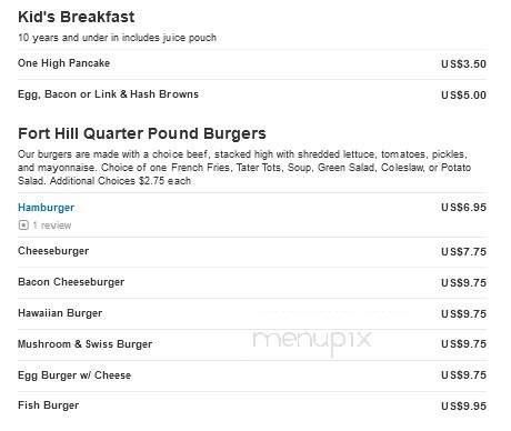 Fort Hill Restaurant - Willamina, OR menu_pic