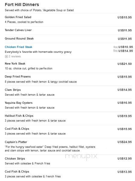 Fort Hill Restaurant - Willamina, OR menu_pic
