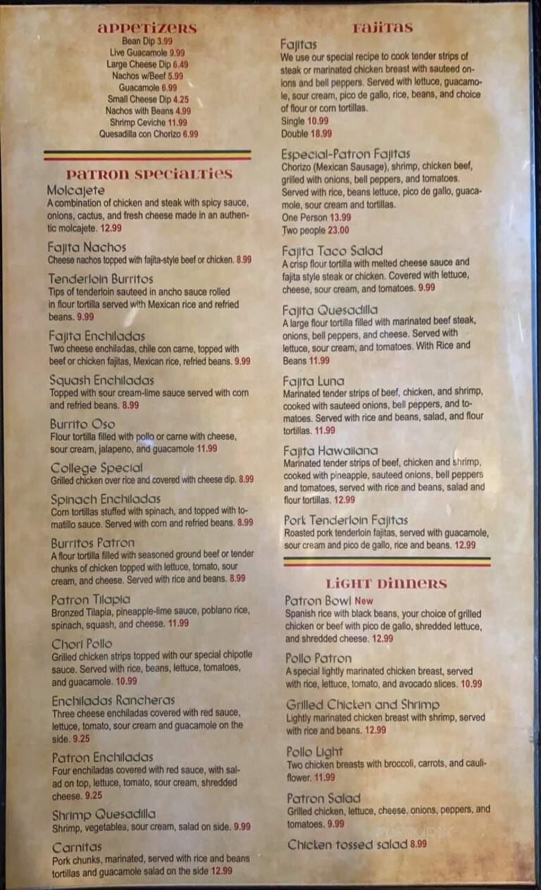 Patron - Conway, AR menu_pic