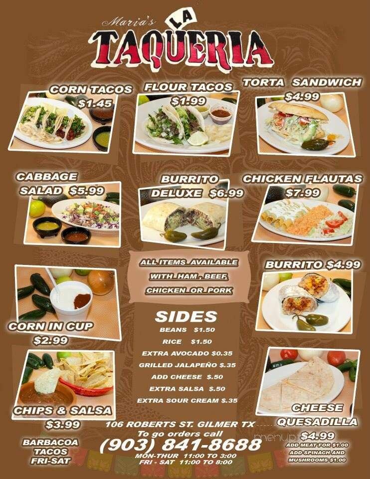 La Taqueria - Gilmer, TX menu_pic