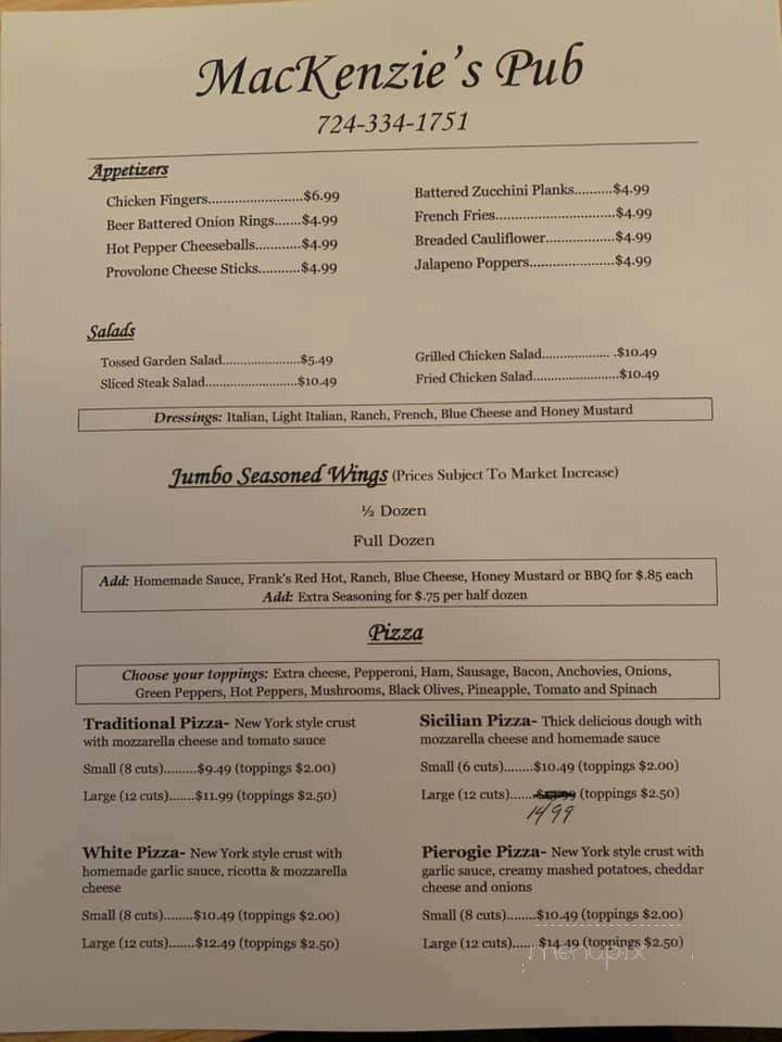 Mac Kenzie's Pub - New Kensington, PA menu_pic