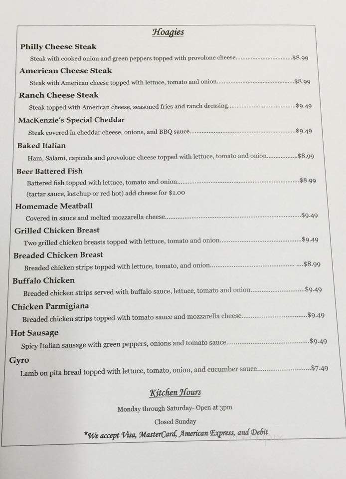 Mac Kenzie's Pub - New Kensington, PA menu_pic