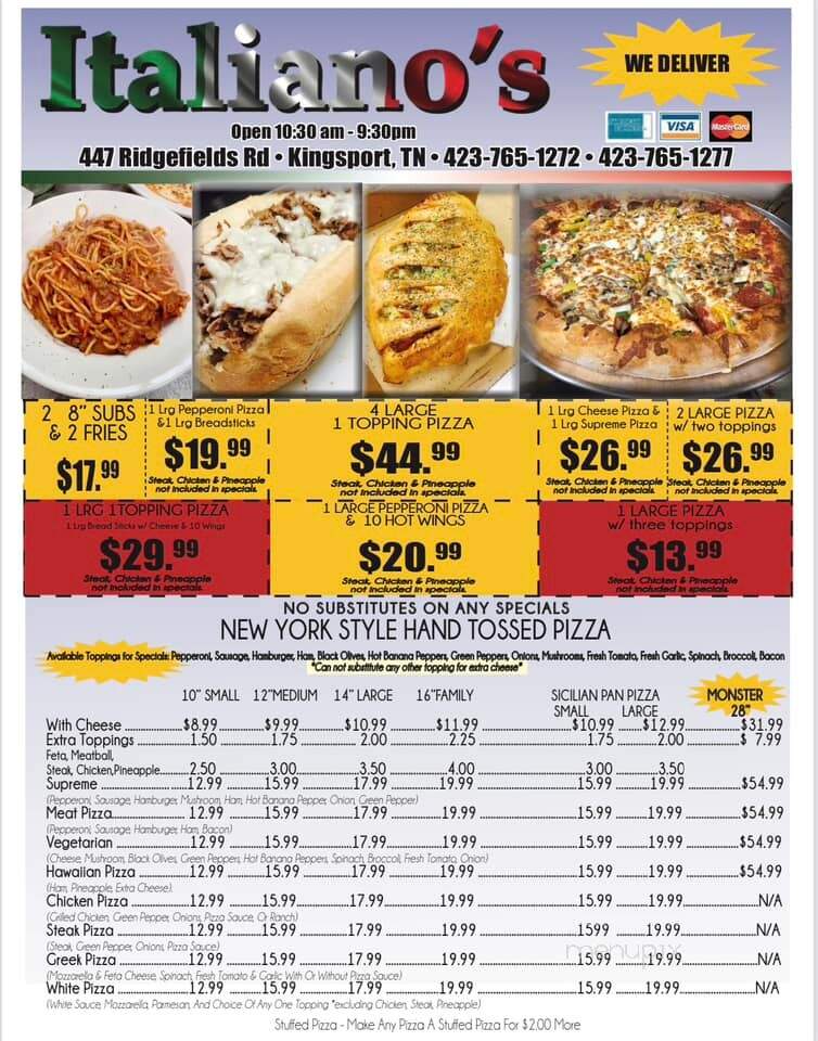 Italiano's - Kingsport, TN menu_pic