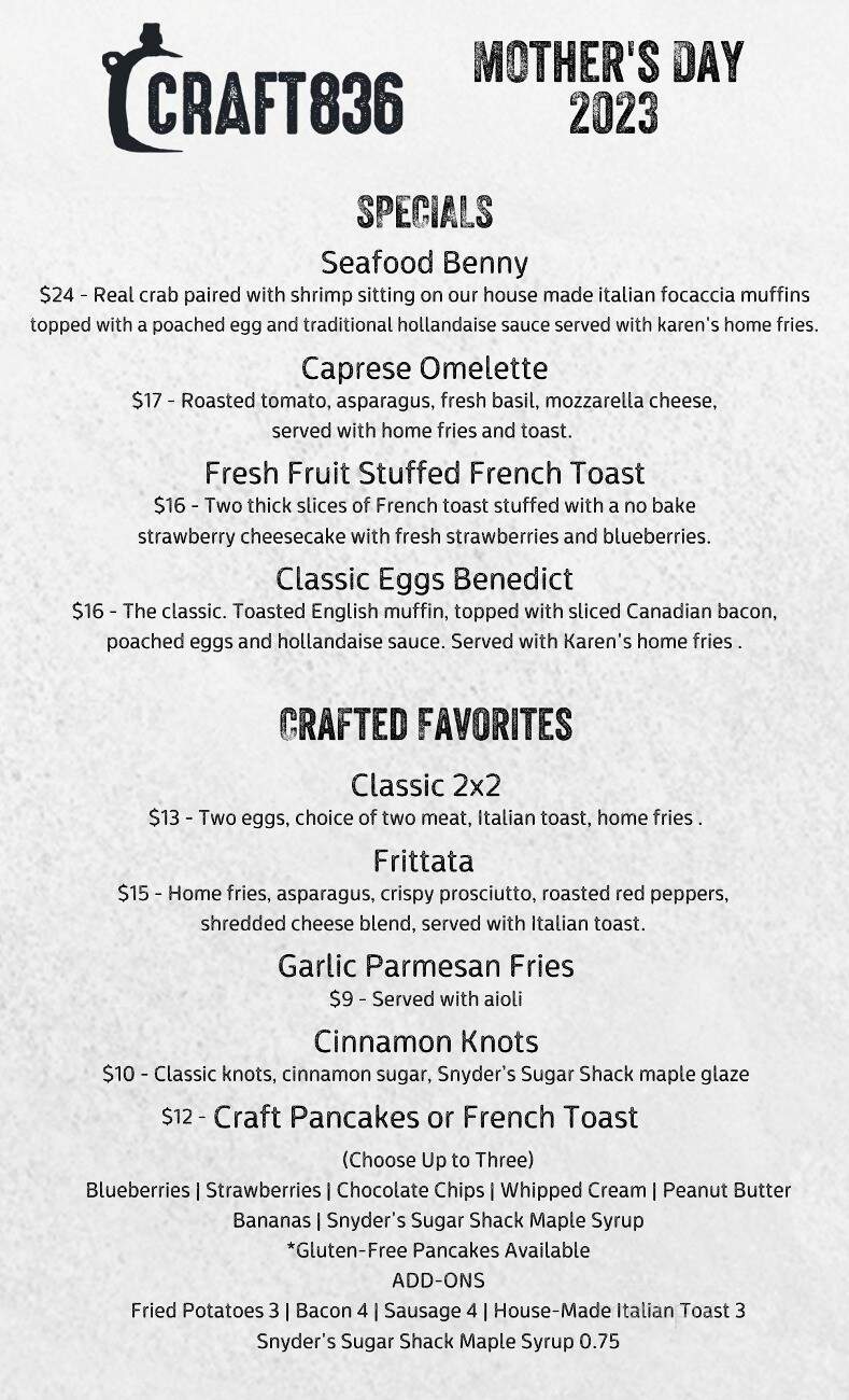 Craft 836 Canteen - Watertown, NY menu_pic