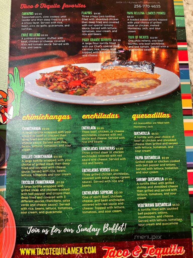Taco and Tequila Mexican Restaurant - Alexandria, AL menu_pic