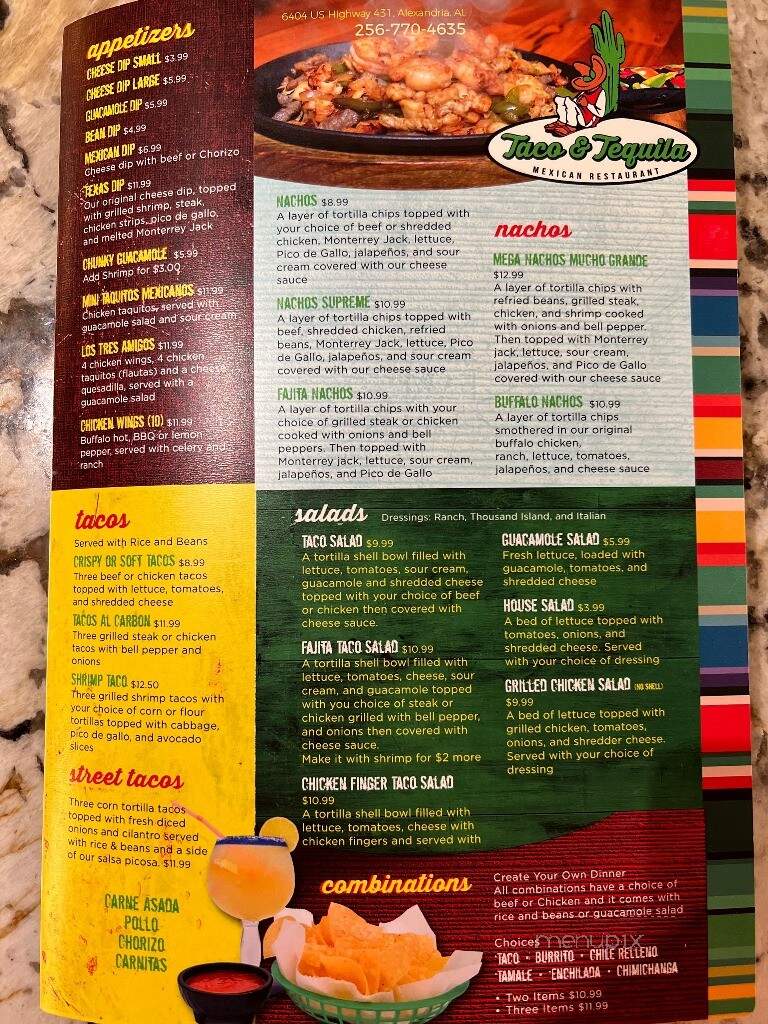 Taco and Tequila Mexican Restaurant - Alexandria, AL menu_pic