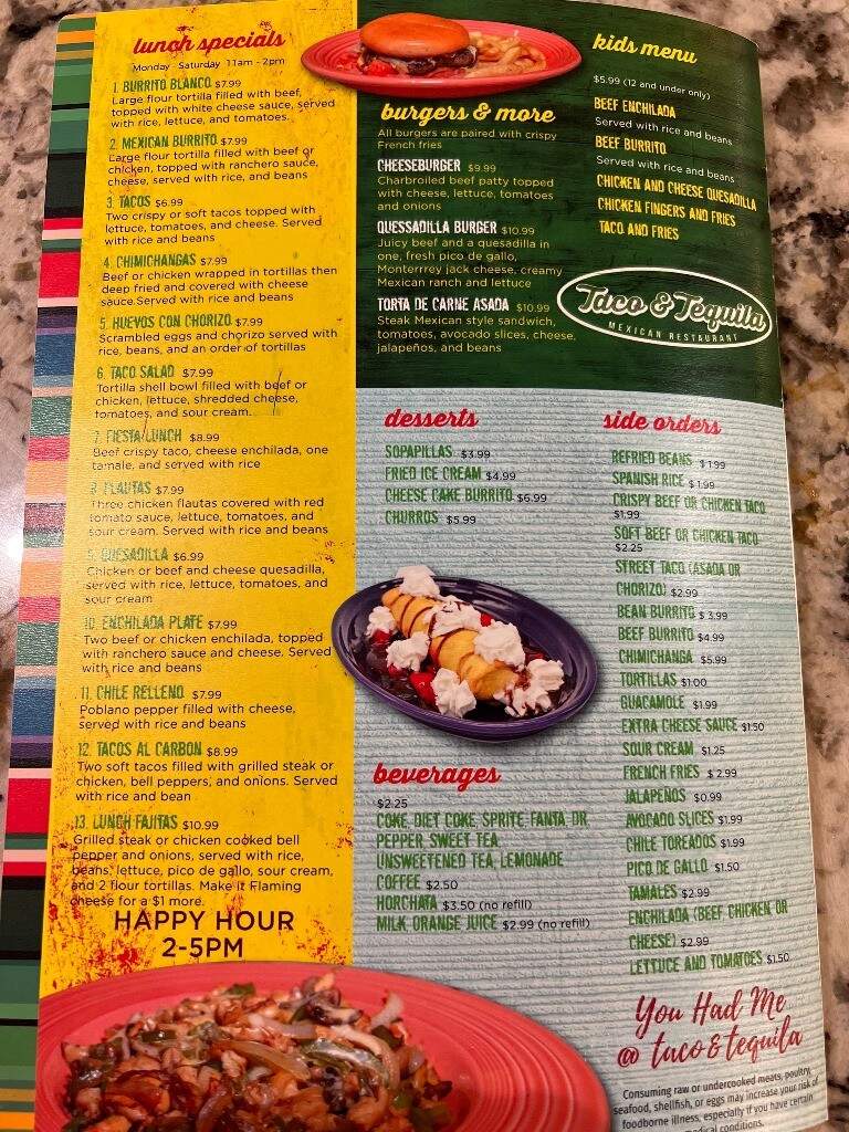 Taco and Tequila Mexican Restaurant - Alexandria, AL menu_pic