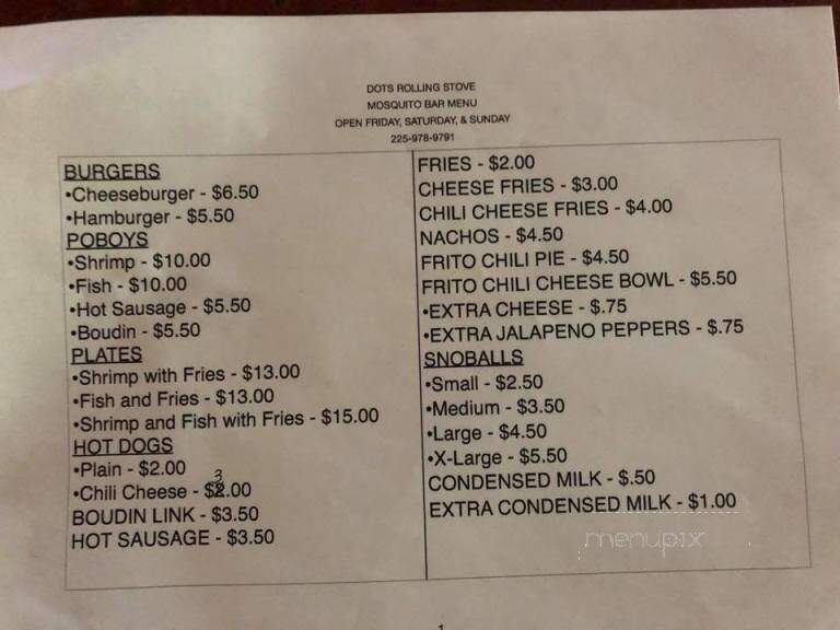 Mosquito Bar - Morgan City, LA menu_pic