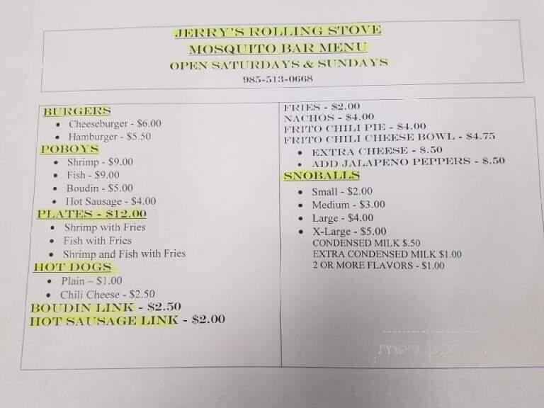Mosquito Bar - Morgan City, LA menu_pic