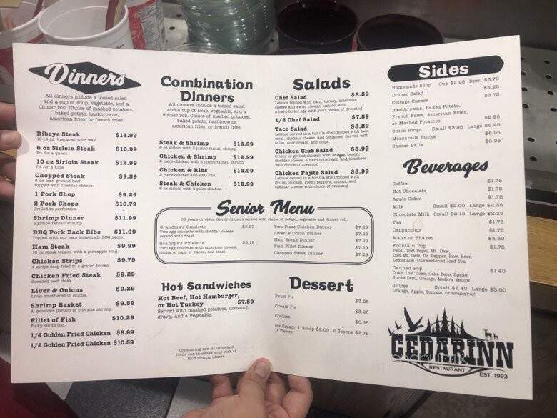Cedar Inn Family Restaurant - Devils Lake, ND menu_pic