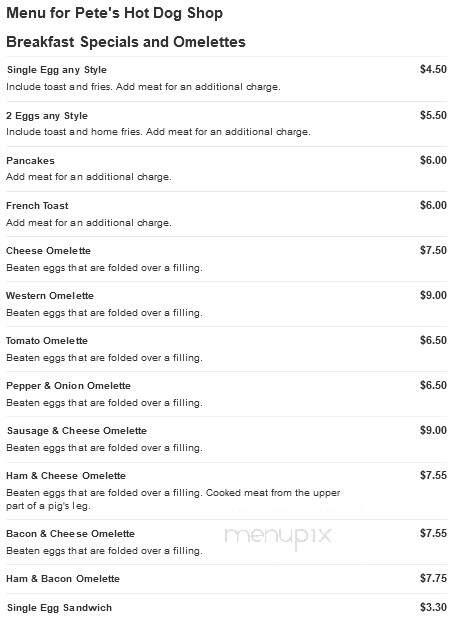 Pete's Hot Dog Shop - Bethlehem, PA menu_pic