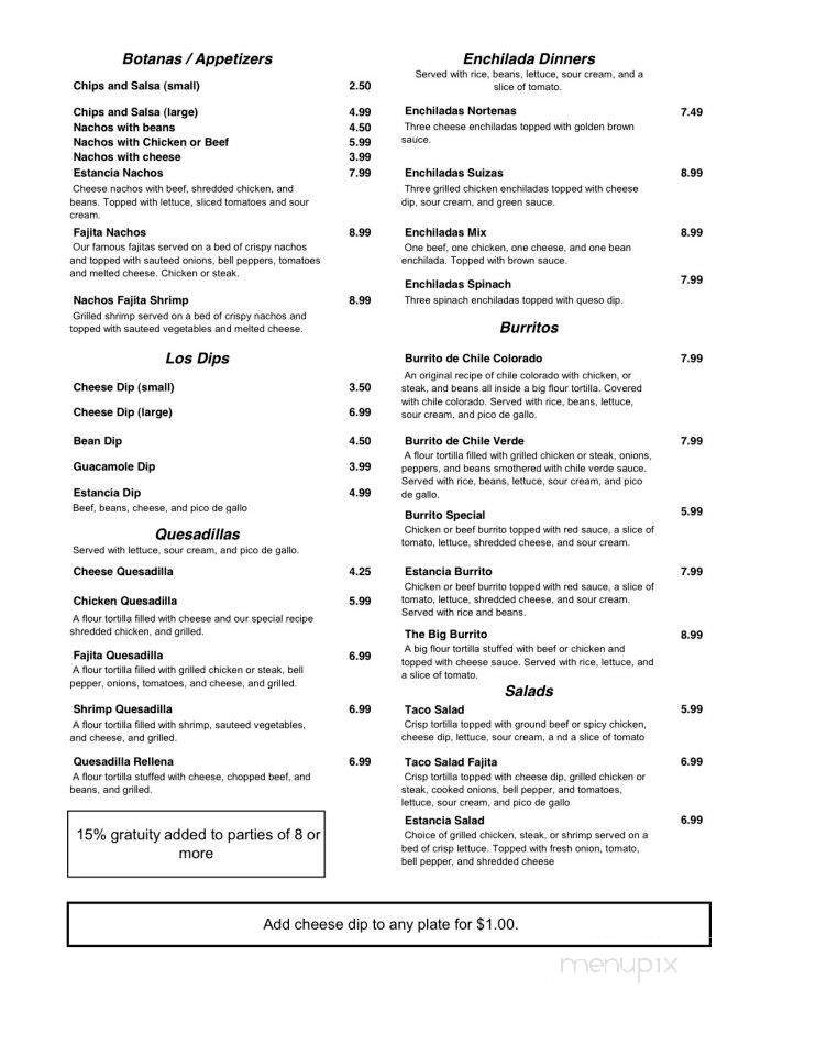La Estancia - Red Bay, AL menu_pic
