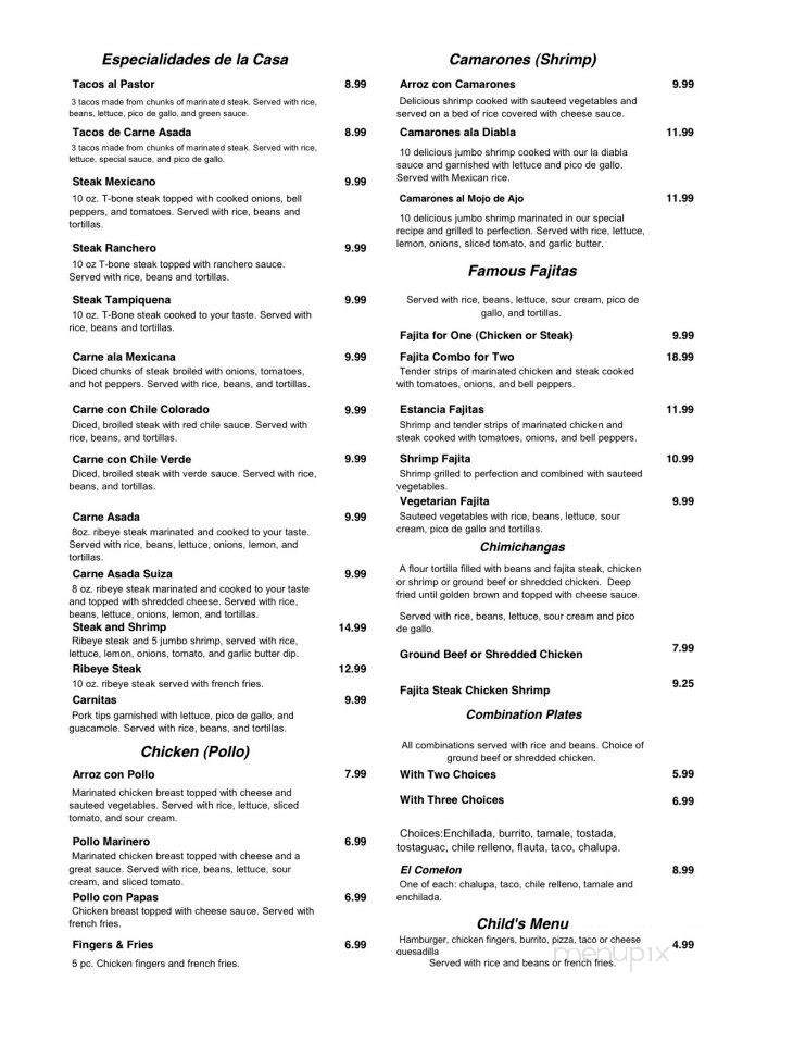 La Estancia - Red Bay, AL menu_pic