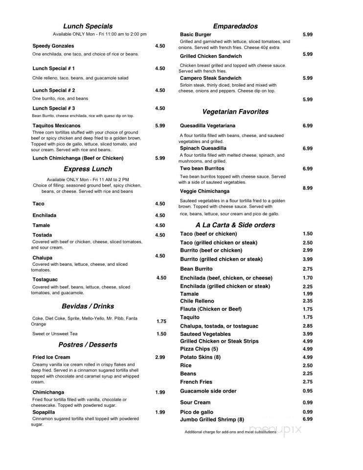 La Estancia - Red Bay, AL menu_pic