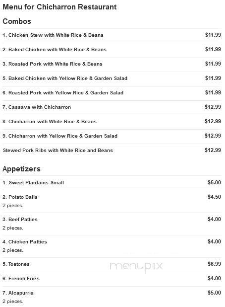 Chicharron Restaurant - Springfield, MA menu_pic