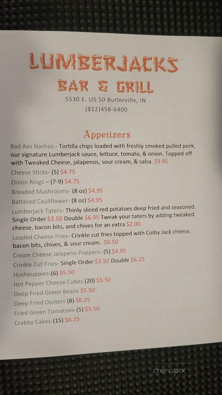 Lumberjack's Bar & Grill - Butlerville, IN menu_pic