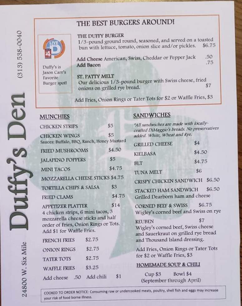 Duffy's Den - Detroit, MI menu_pic