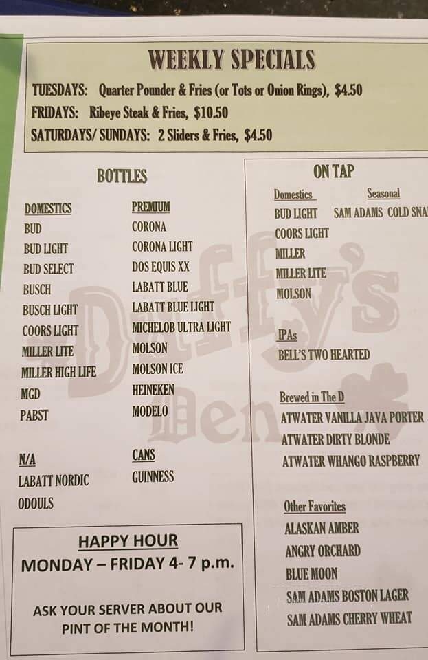 Duffy's Den - Detroit, MI menu_pic