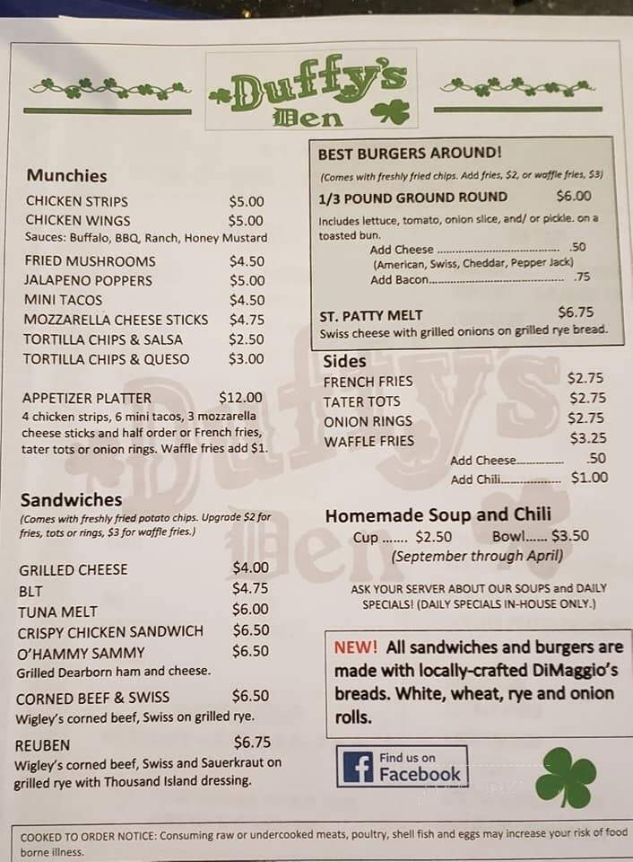 Duffy's Den - Detroit, MI menu_pic