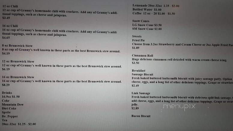 Granny's Lunch Box - Lumpkin, GA menu_pic