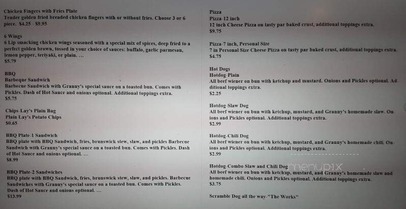 Granny's Lunch Box - Lumpkin, GA menu_pic