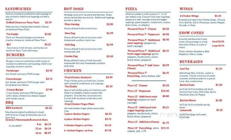 Granny's Lunch Box - Lumpkin, GA menu_pic