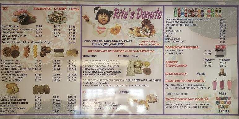 Rita's Donuts - Lubbock, TX menu_pic