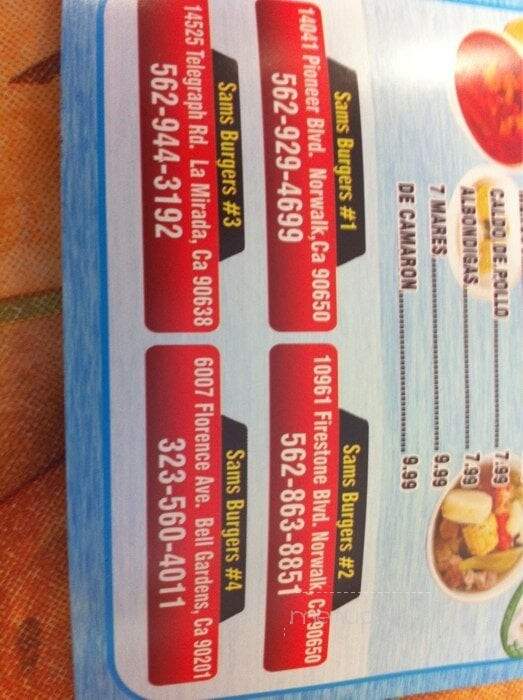 Sam's Burgers - Norwalk, CA menu_pic